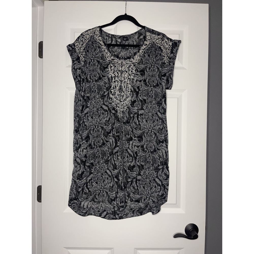 HM short sleeve Embroidered Damask Pattern Tunic Dress size 10